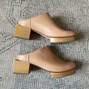 Beklina Matisse Platform Mules - Pretzel/Tan color, size 9